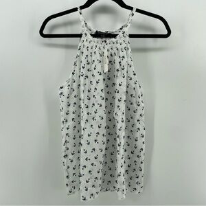NEW Banana Republic Halter Tank Top White Navy Anchors Cotton S